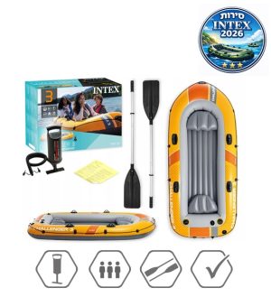 סט סירת משוטים Intex Challenger 3 דגם 66313 / 68370 כולל משאבה ומשוטים.