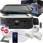 ג׳קוזי מתנפח ל‑4 אנשים INTEX 28450 עם 140 ג׳טי בועות, חימום מהיר, דפנות FiberTech וחיטוי מים טבעי