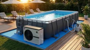 התקנת משאבת חום אינוורטר 10KW לבריכת אינטקס בחצר ביתית.