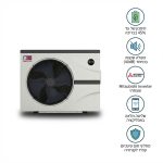 אינפוגרפיקה טכנית משאבת חום קלימטקניק KT8 המציגה חיסכון בחשמל ומדחס מיצובישי