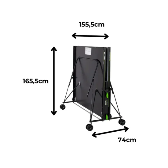 שולחן טניס שולחן מתקפל KETTLER OUTDOOR K1 במצב מקופל לאחסון
