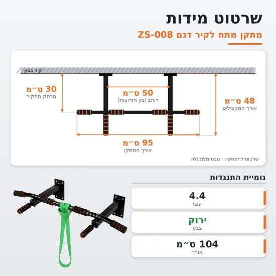מפרט מידות של סט מתקן מתח לקיר בטון כולל גומיית התנגודת