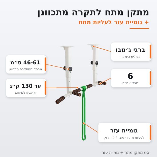 סט מתקן מתח (בצבע לבן )מקצועי לתקרה כולל גומיית התנגדות